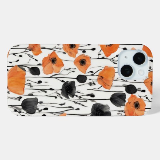 Elegantes orange-schwarzes Blumenmuster – Modern Case-Mate iPhone Hülle (Rückseite (Horizontal))