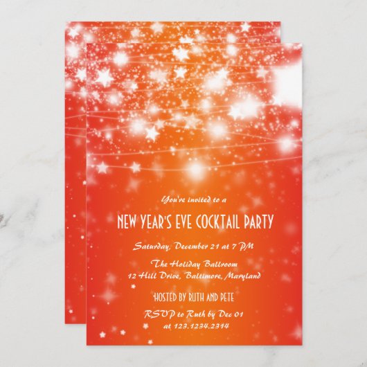 Elegantes Orange Silvester Party Shining Stars Einladung (Vorne/Hinten)