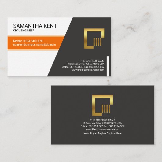 Elegantes Orange Stripe Trapezium Engineering Visitenkarte (Vorne/Hinten)