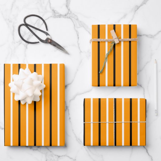 Elegantes Orange Striping Geschenkpapier Set (Vorderseite)