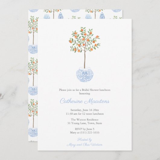 Elegantes Orange Tree Brautparty Luncheon Party Einladung (Vorne/Hinten)