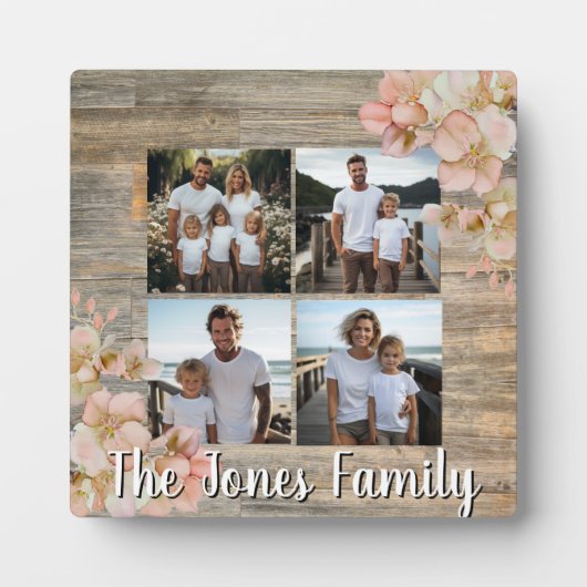 Elegantes orangefarbenes, blumengeschmücktes Holz Fotoplatte (Vorderseite)