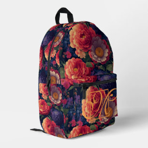 Elegantes orangefarbenes blumenromantisches Monogr Bedruckter Rucksack