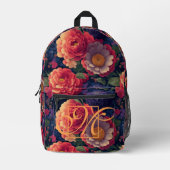 Elegantes orangefarbenes blumenromantisches Monogr Bedruckter Rucksack (Vorderseite)
