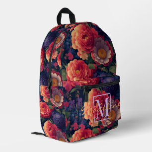 Elegantes orangefarbenes blumenromantisches Monogr Bedruckter Rucksack