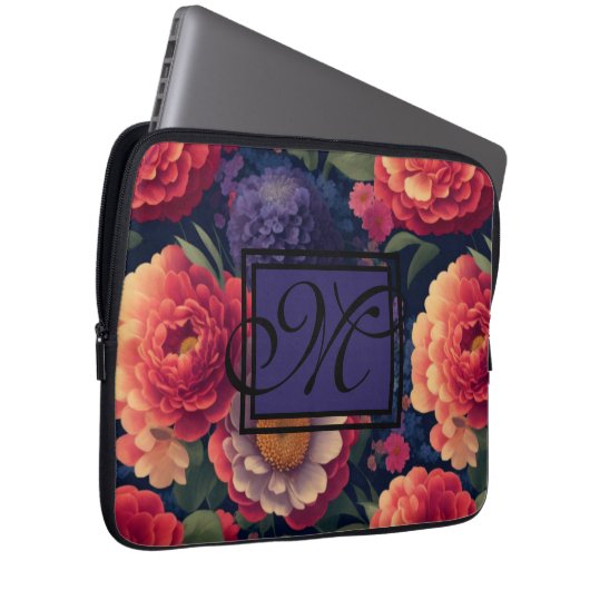 Elegantes orangefarbenes blumenromantisches Monogr Laptopschutzhülle (Vorne Rechts)