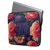Elegantes orangefarbenes blumenromantisches Monogr Laptopschutzhülle (Vorderseite Links)