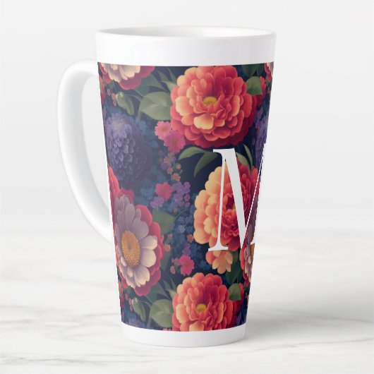 Elegantes orangefarbenes blumenromantisches Monogr Milchtasse (Linke Ecke)