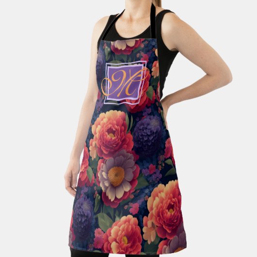 Elegantes orangefarbenes blumenromantisches Monogr Schürze (InSitu)