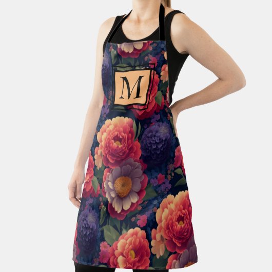 Elegantes orangefarbenes blumenromantisches Monogr Schürze (InSitu)