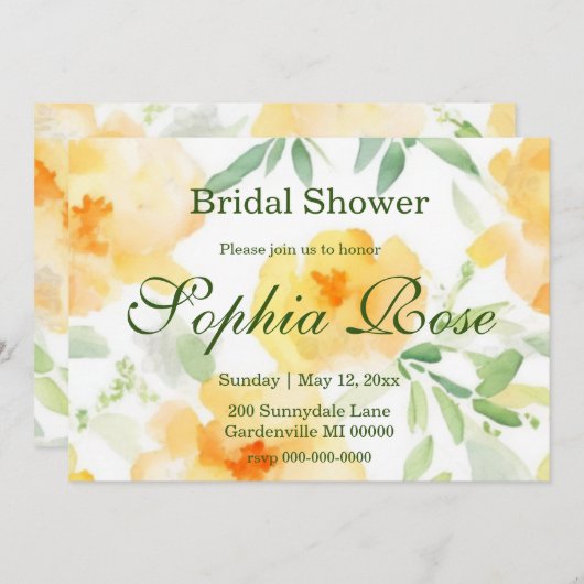 Elegantes, orangefarbenes Brautparty Einladung (Vorne/Hinten)