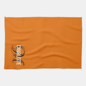 Elegantes orangefarbenes Monogramm Küchentuch (Horizontal)