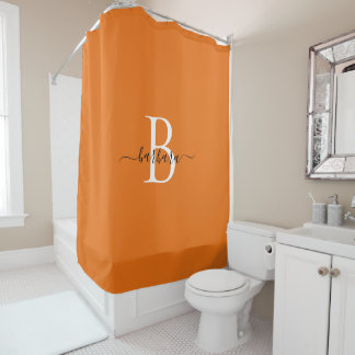 Elegantes orangefarbenes Monogramm-Schriftzug-Name Duschvorhang