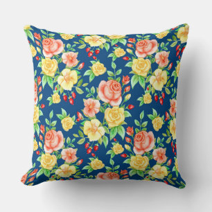 Elegantes orangefarbenes Rosenmuster Kissen