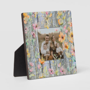 Elegantes Orangenfarbenes Wildblumen Barnwood Fotoplatte