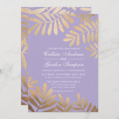 Elegantes Orchid Lila Gold Blätter Hochzeit Einladung (Vorne/Hinten)