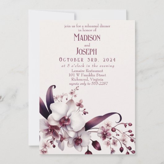 Elegantes Orchid Probe Dinner Einladung (Vorderseite)