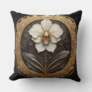 Elegantes Orchideendesign in Gold Kissen