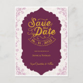 Elegantes orientalisches Motif Muster Burgundy Wed Ankündigungspostkarte (Vorderseite)