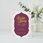 Elegantes orientalisches Motif Muster Burgundy Wed Ankündigungspostkarte (Stehend Vorderseite)