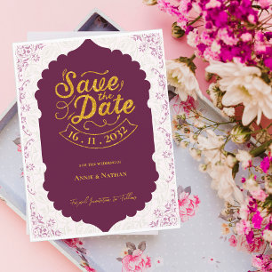 Elegantes orientalisches Motif Muster Burgundy Wed Ankündigungspostkarte