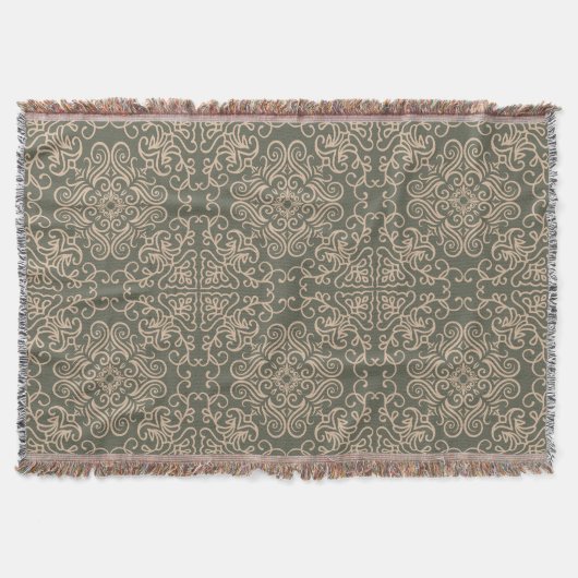 Elegantes Ornament Dunkelgrünes Muster Decke (Vorderseite)