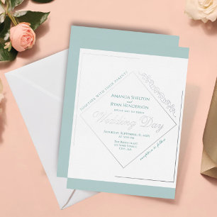 Elegantes Ornament Türkis Silber Rahmen Hochzeit  Folieneinladung