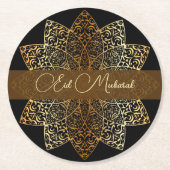Elegantes Ornamental Gold und Black Eid Runder Pappuntersetzer (Vorderseite)