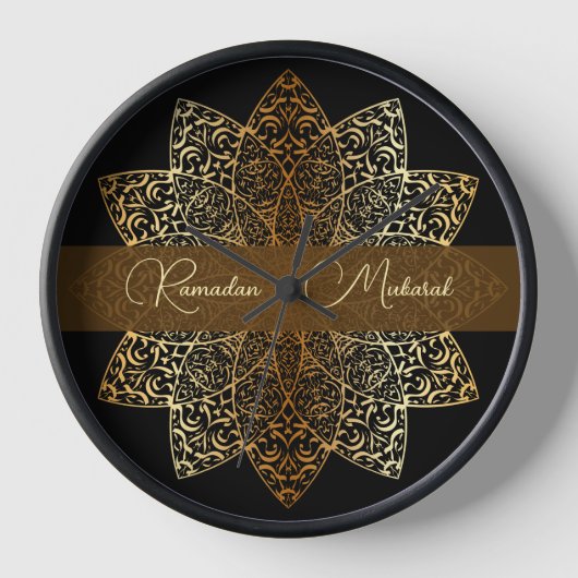 Elegantes Ornamental Gold und Black Ramadan Mubara Uhr (Vorderseite)