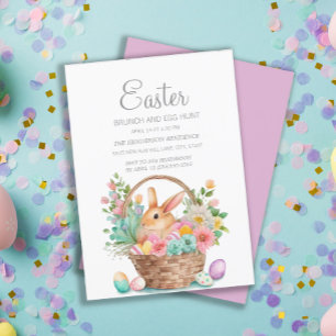 Elegantes Osterkörbchen-Hasen-Brunch-Eiersuche  Einladung