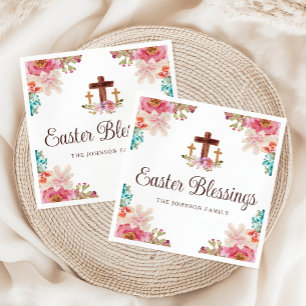 Elegantes Ostersegen Blumenkreuz Serviette