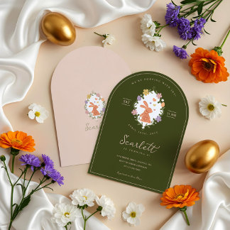Elegantes Ostersonniges Wappen Frühlingsflora Gebu Einladung