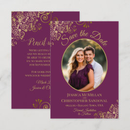 Elegantes Oval Foto Lila Hochzeit Save The Date