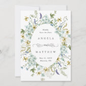 Elegantes Oval-Rahmen-Hochzeitsszenario in Wildblu Save The Date (Vorderseite)