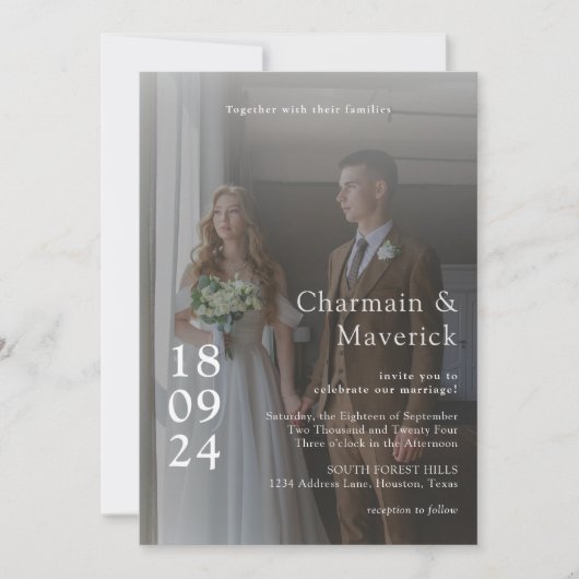 Elegantes Overlay 2 Foto mit QR Code Wedding Einladung (Vorderseite)