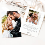 Elegantes Overlay-Foto Dankeskarte<br><div class="desc">Elegante und stilvolle Hochzeit danke Ihnen Vorlage 2-seitige Karte mit einem handgeschriebenen Typografie-Skript, das danke auf Ihrem Foto sagt. Sie können ein weiteres quadratisches Foto auf der Rückseite hinzufügen, zusammen mit der Meldung auf der Kartenrückseite, die bearbeitet werden kann. Dieses moderne und einfache Design ist perfekt, um Ihre Lieblingsfotos zu...</div>