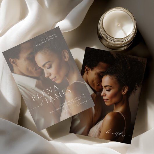 Elegantes Overlay Foto Elfenbeinhochzeit Einladung