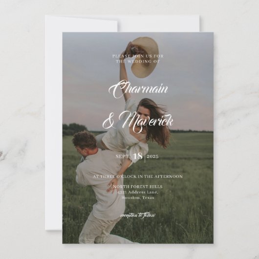 Elegantes Overlay-Foto mit QR-Code-Hochzeit Einladung (Vorderseite)