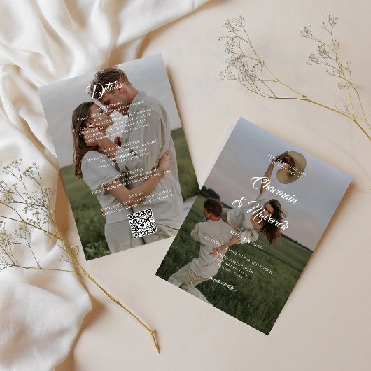 Elegantes Overlay-Foto mit QR-Code-Hochzeit Einladung