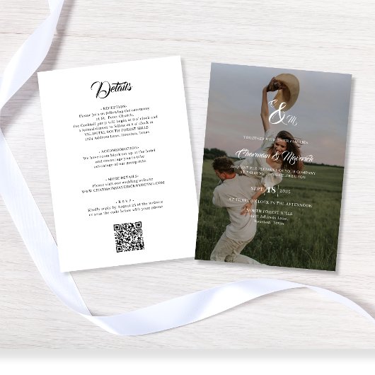 Elegantes Overlay Foto Monogram Budget Hochzeit Einladung