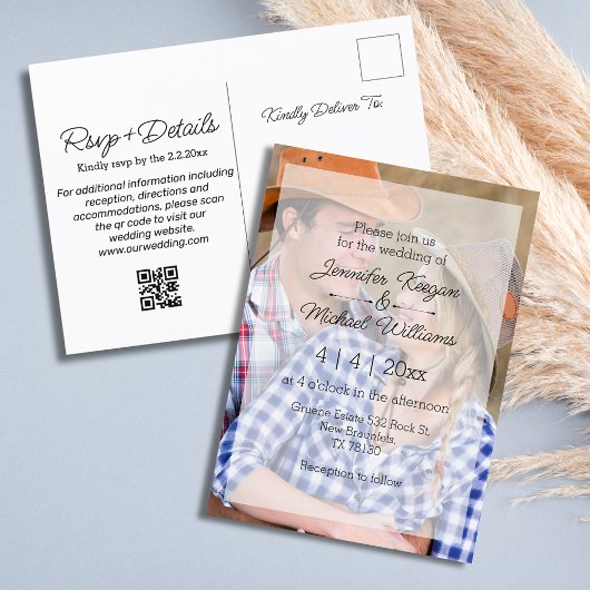 elegantes Overlay Foto qr Code uAwg Hochzeit Einladungspostkarte