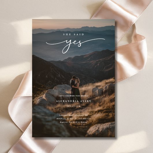Elegantes Overlay-Foto Sie sagte Yes Brautparty Einladung