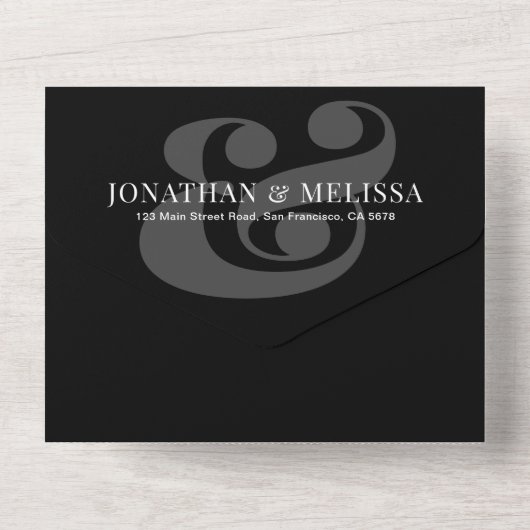 Elegantes Overlay-Foto-Skript QR-Code Black Weddin All In One Einladung (Rückseite)