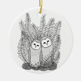 Elegantes Owl Couple Together Weihnachten Keramik Ornament