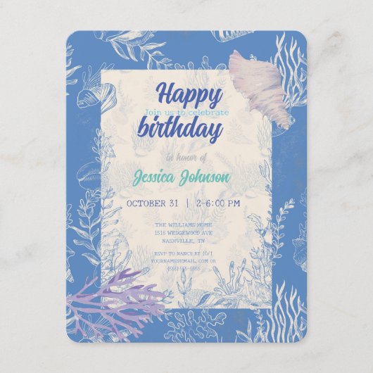 Elegantes Ozeanblau Begleitkarte (Vorderseite)