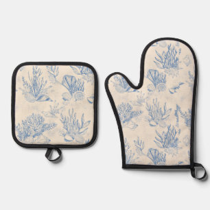 Elegantes Ozeanblau Ofenhandschuh & Topflappen-Set