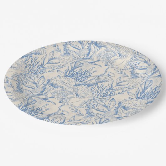 Elegantes Ozeanblau Pappteller (Schrägansicht)
