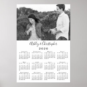 Elegantes Paar-Foto und Namen 2020-Kalender Poster