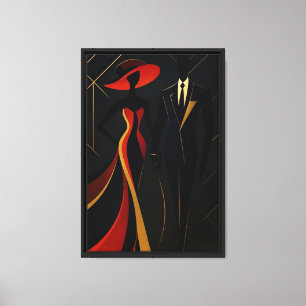 Elegantes Paar in Rot und Gold Abstrakte Kunst Leinwanddruck