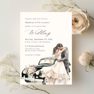 Elegantes Paar Vintage-Hochzeitsauto-Einladung Einladung